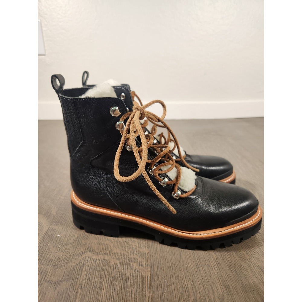 New Marc Fisher LTD Mlizzie Lizzie Ankle Shearling Combat Boots Black 6 Shoes